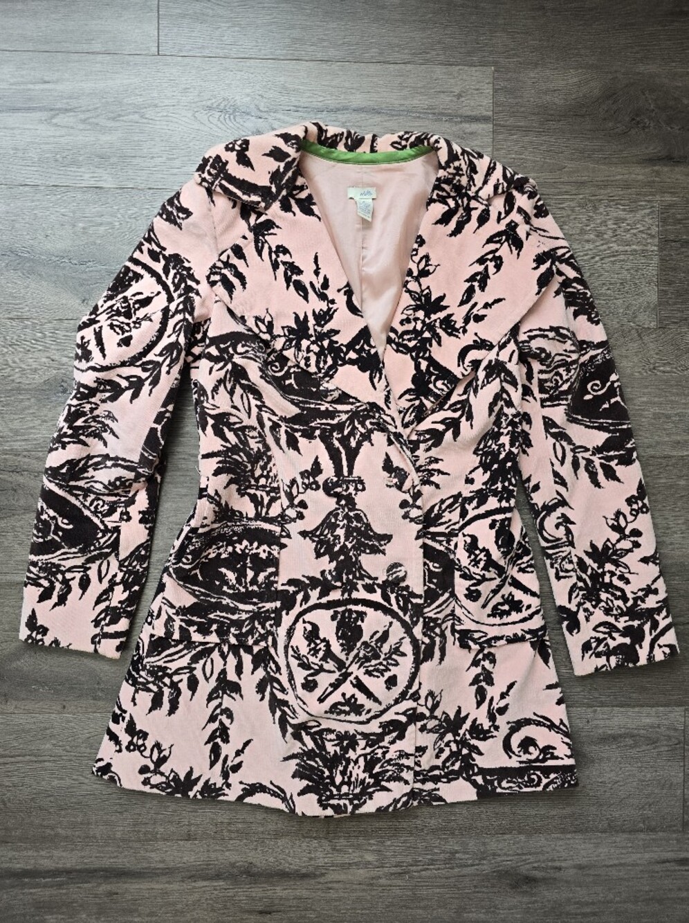 Odille for Anthropologie pink and dark brown velvet blazer Jacket Size 4